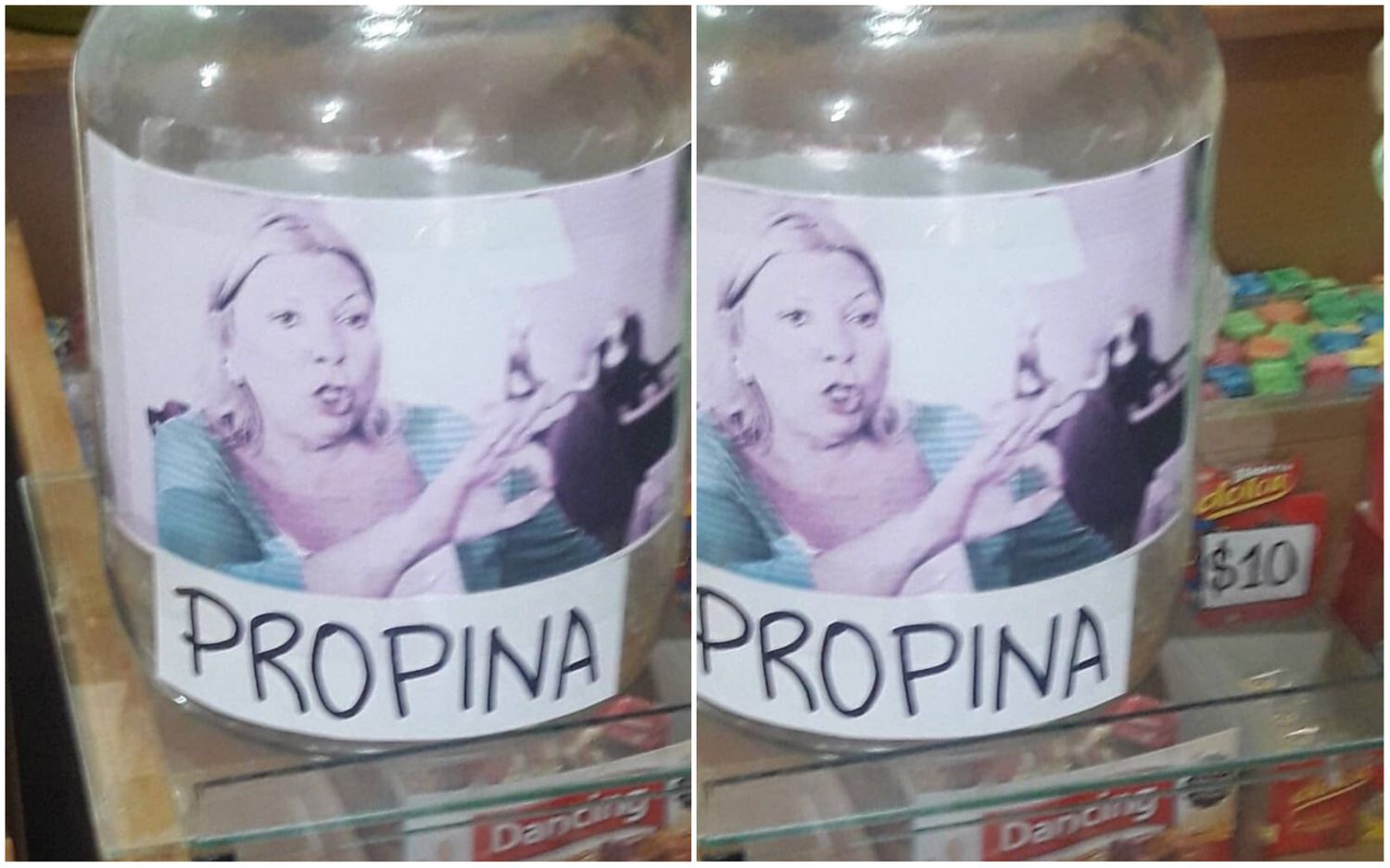 Insólito: En un kiosko del Conurbano dejaron un frasco de propinas con la foto de Carrió