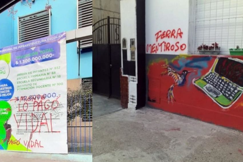 Vandalizaron escuelas con pintadas políticas en Avellaneda: Todo quedó registrado en video