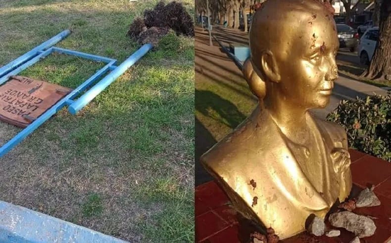 Le arrojaron excrementos al busto de Eva Perón en Lomas de Zamora: "El odio conduce al horror", dijeron desde el FdT