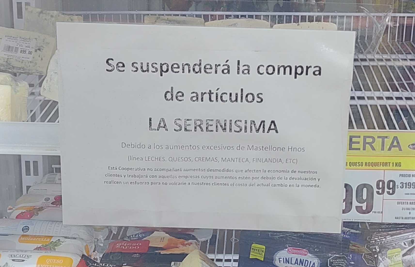 El 23 de agosto la Cooperativa anunció que dejaba de comprar a La Serenísima.