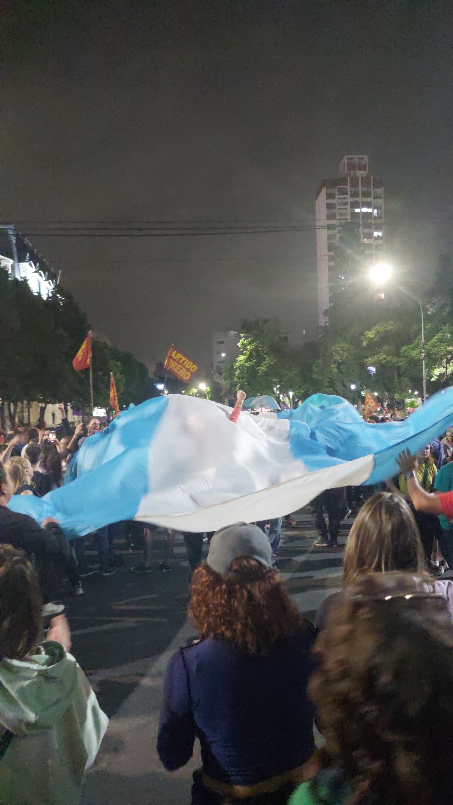 Una bandera de unos 5 mts. de largo fue flameada durante la manifestación.
