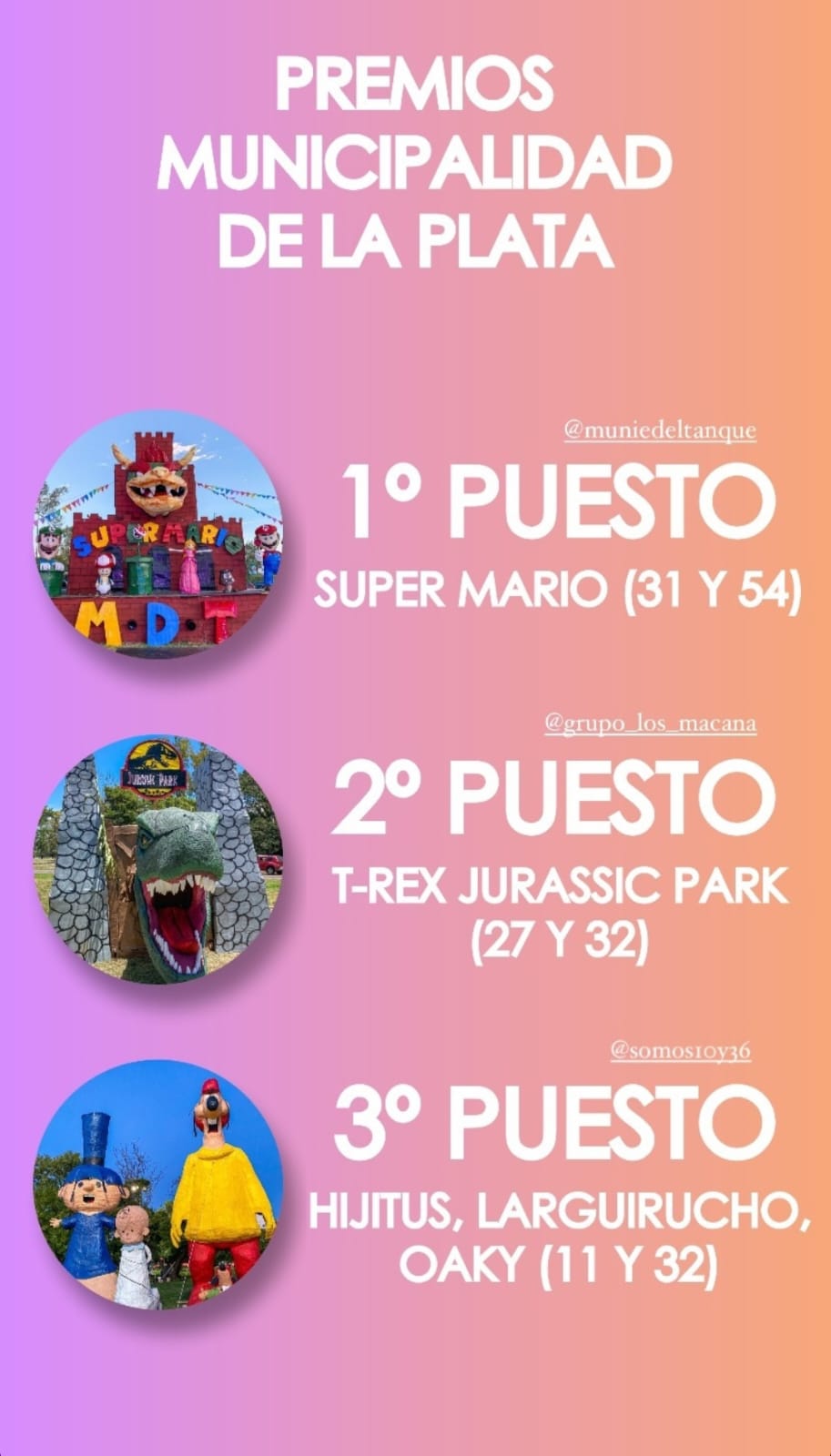 Los momos premiados por el Municipio.