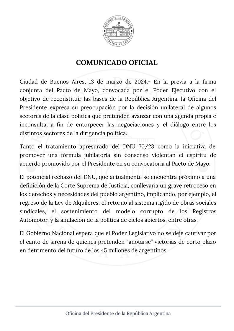 El comunicado emitido por la Oficina del Presidente Electo.