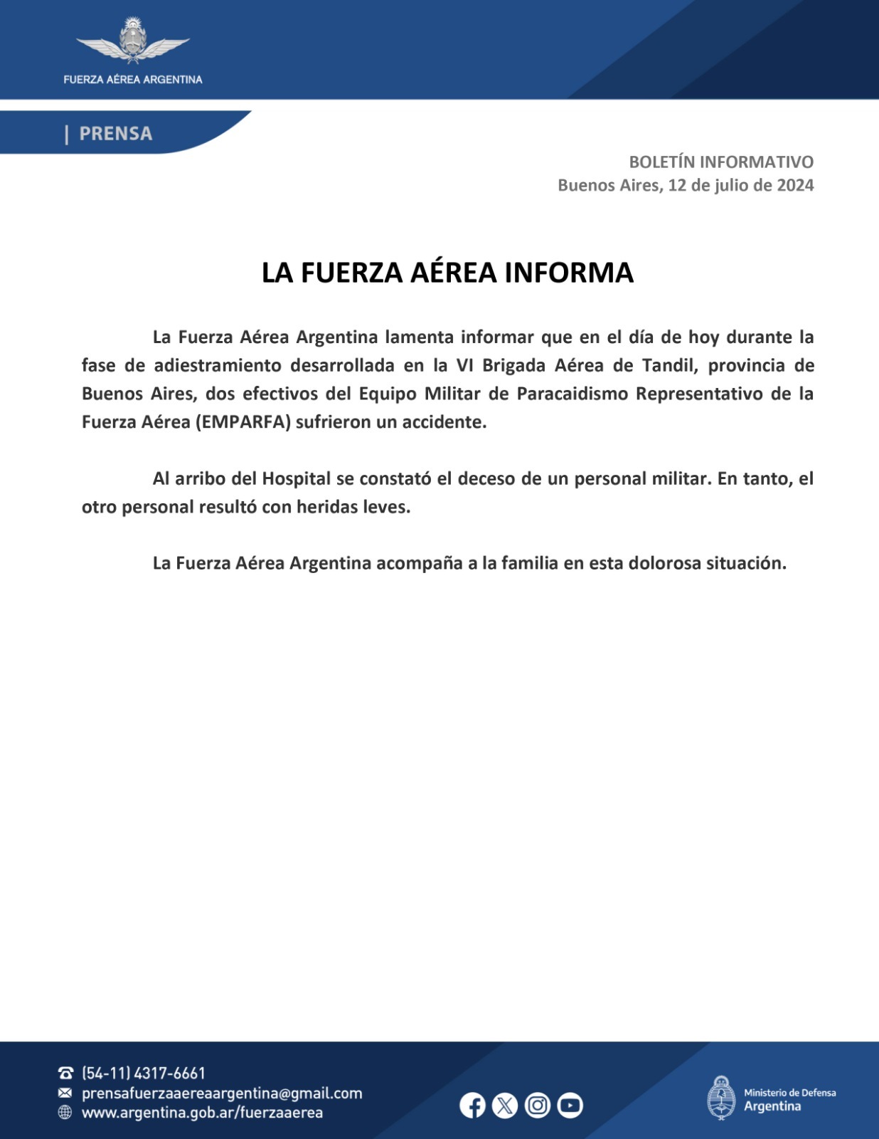 Comunicado de la FAA.