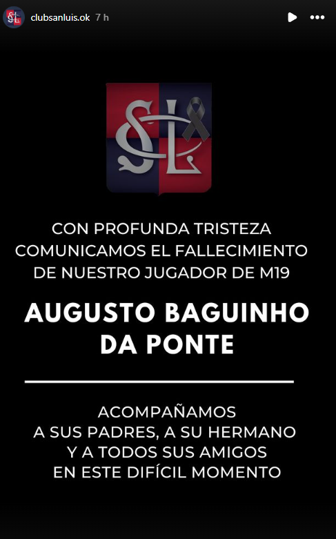El mensaje publicado en las historias de Instagram de Club San Luis La Plata.