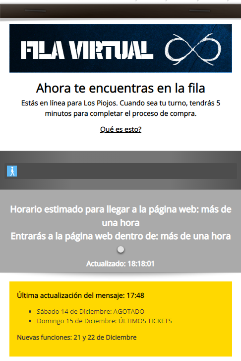 La página oficial de ventas con demoras para el acceso.