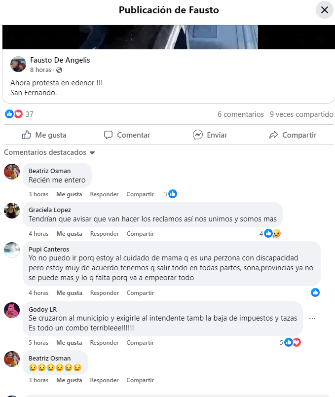 Reclamos en el facebook de "Vecinos en alerta San Fernando".