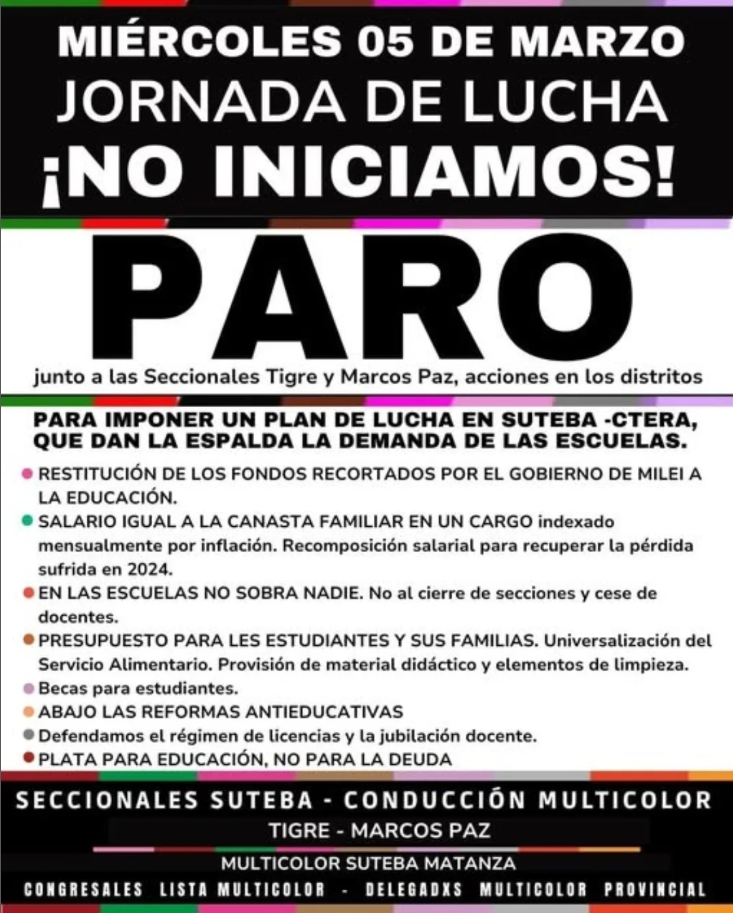 La convocatoria de SUTEBA Multicolor.