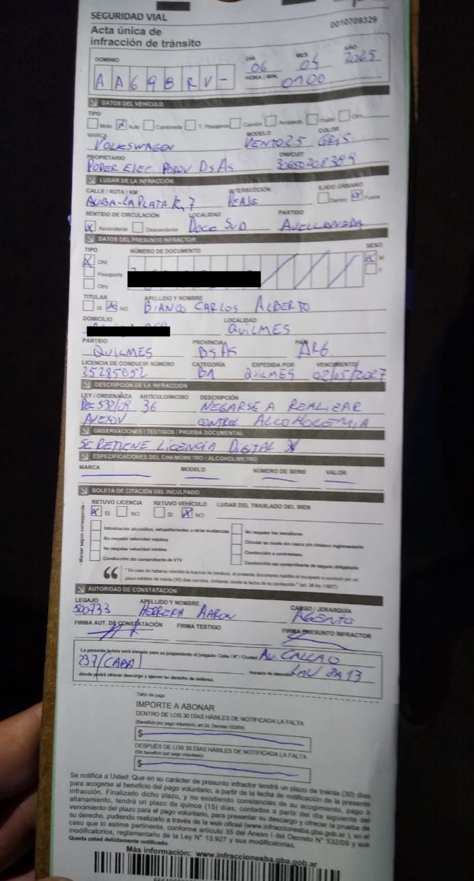 acta infracción bianco