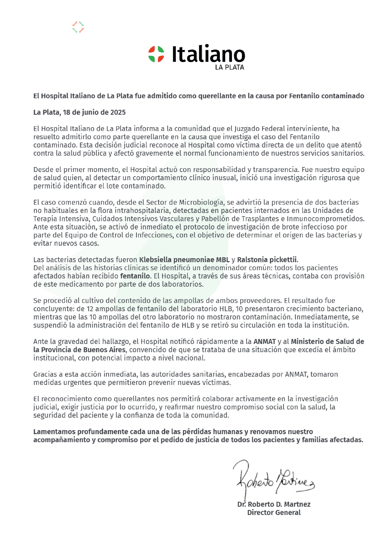 comunicado hospital italiano