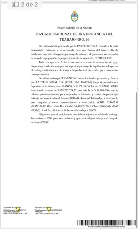 fallo judicial Lácteos Vidal - 2