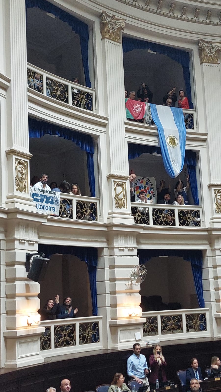 En los palcos, Nicolás del Caño y organizaciones, familiares y pacientes de comunidades terapéuticas.