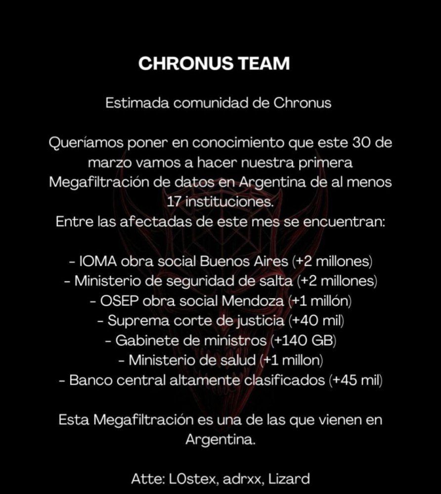 Amenaza surgida por Chronus Team IOMA
