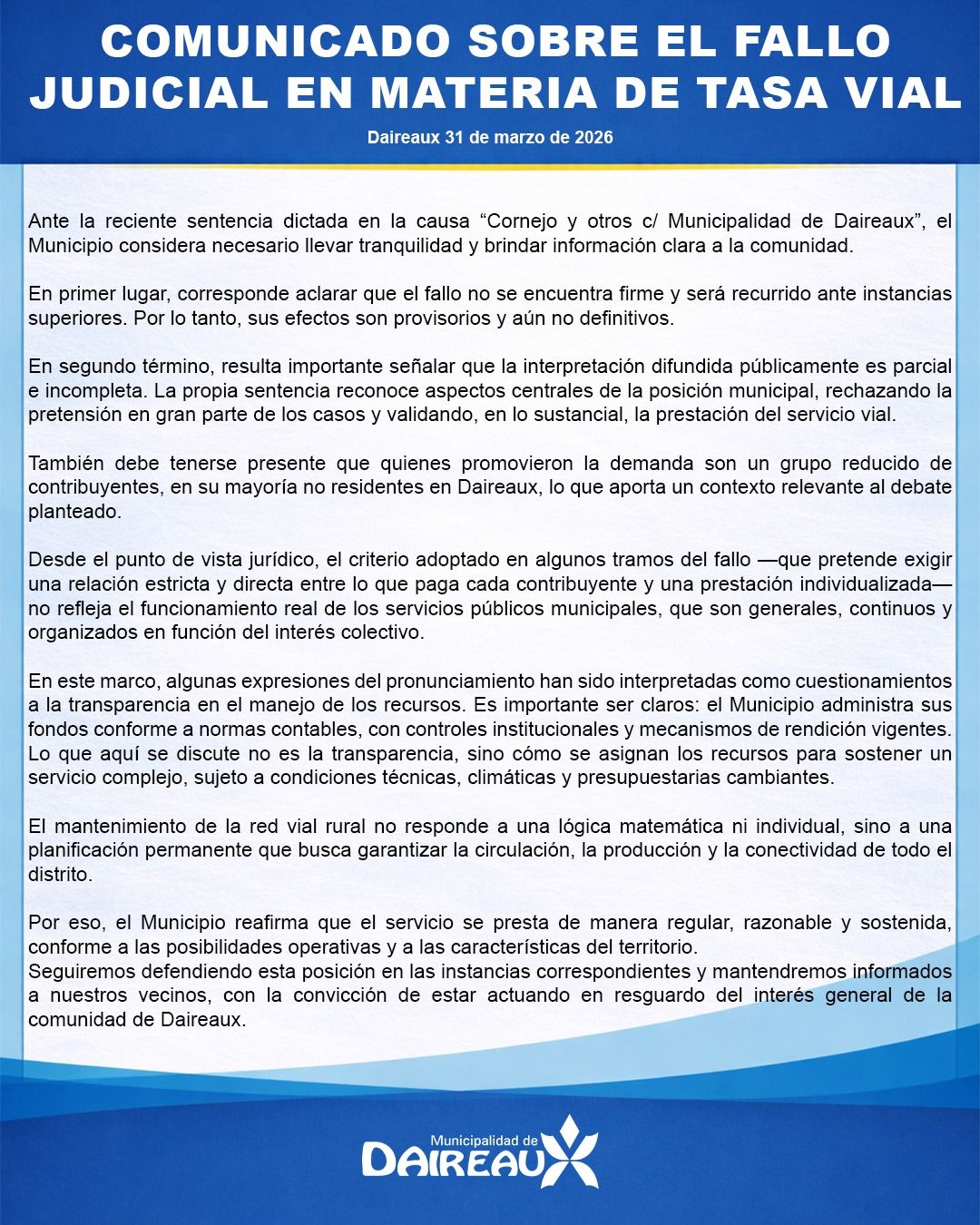 comunicado daireaux