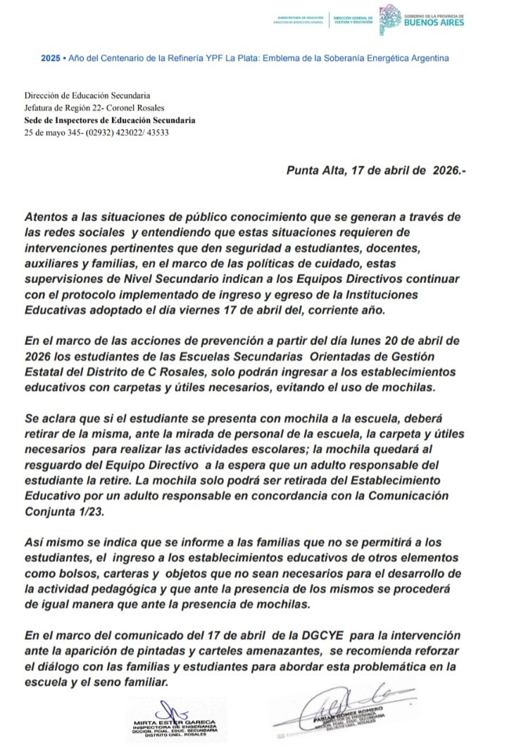 comunicado mochila rosales