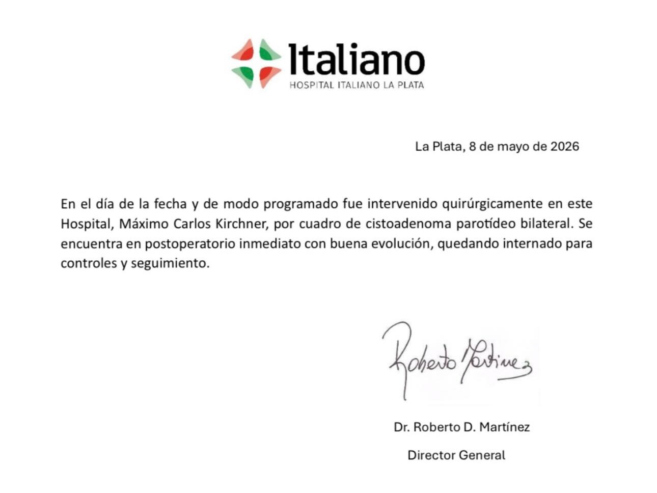 parte médico máximo kirchner